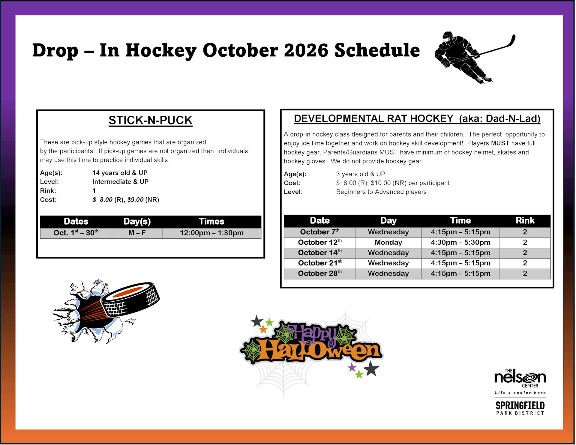 Drop-in Hockey Schedule